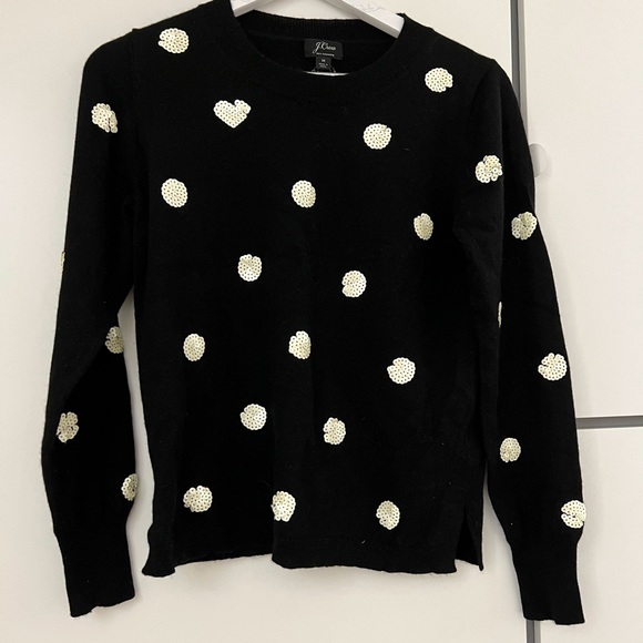 J. Crew Sweaters - Cashmere sweater by J Crew, size M, black with white paillettes